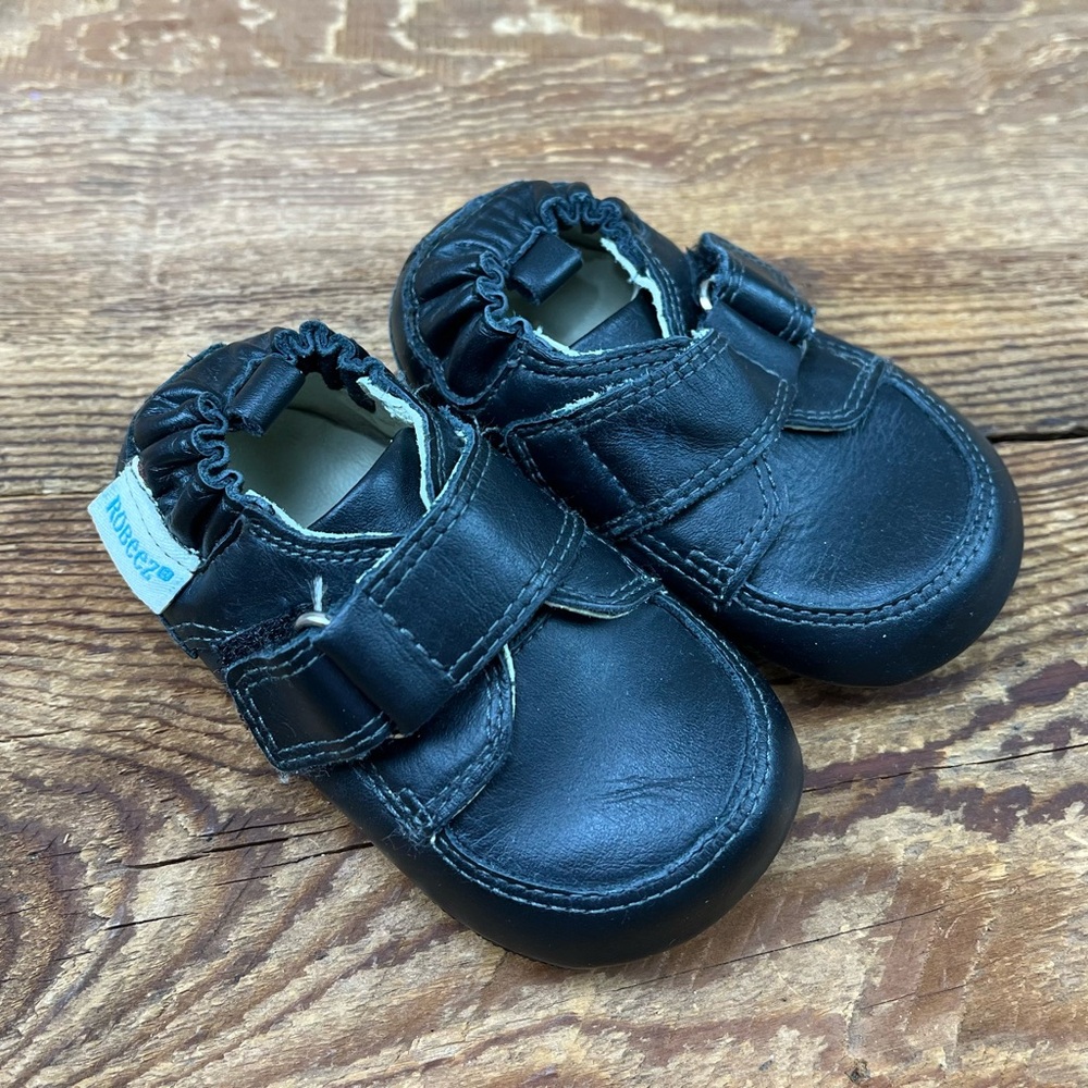 Robeez Black Leather Baby Velcro Shoes
